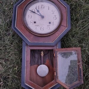 Vintage Wooden Wall Clock with Black Trim
